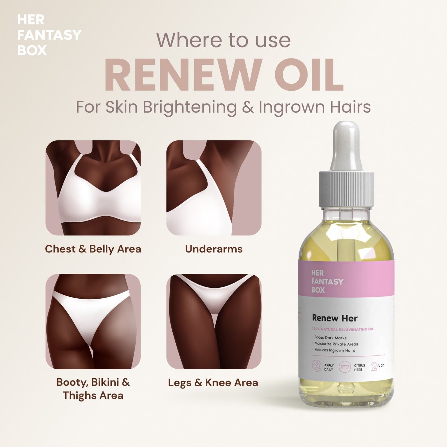Her Fantasy Box Renew Her Yoni Oil - For Dryness, Ingrown Hair, Dark Marks & Scars